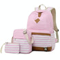 Printed Canvas Backpack Set - 3 Pieces - Pink