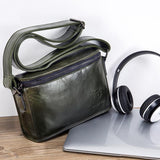 Men Brown Leather Shoulder Bag - Dark Night Green