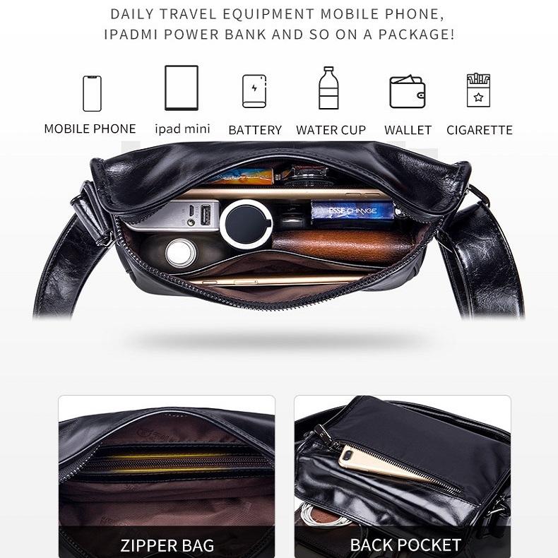 Men Brown Leather Shoulder Bag - Dark Night Green