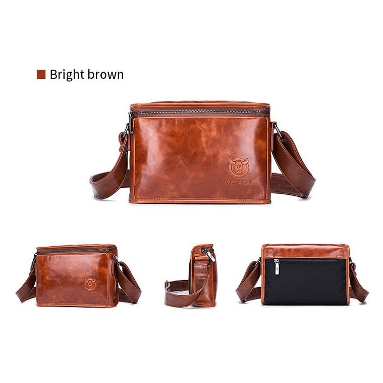 Men Brown Leather Shoulder Bag - Dark Night Green