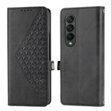 For Samsung Galaxy Z Fold4 5G Leather Grid Texture Phone Case With Lanyard - Rose Gold