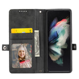 For Samsung Galaxy Z Fold4 5G Leather Grid Texture Phone Case With Lanyard - Rose Gold