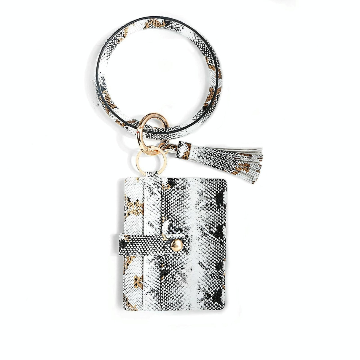 Pu Leather Wrist Ring Key Chain Coin Purse Black - White Snake