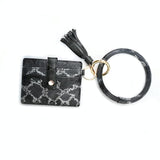 Pu Leather Wrist Ring Key Chain Coin Purse Black - White Snake