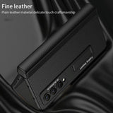 For Samsung Galaxy Z Fold4 5G Leather Phone Case With Foldable Hinge And Holder - Carbon Fibre Black - Top-Down View