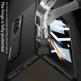 For Samsung Galaxy Z Fold4 5G Leather Phone Case With Foldable Hinge And Holder - Carbon Fibre Black - 45-Degree Angle