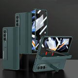 For Samsung Galaxy Z Fold4 5G Leather Phone Case With Foldable Hinge And Holder - Carbon Fibre Black - Extra Image