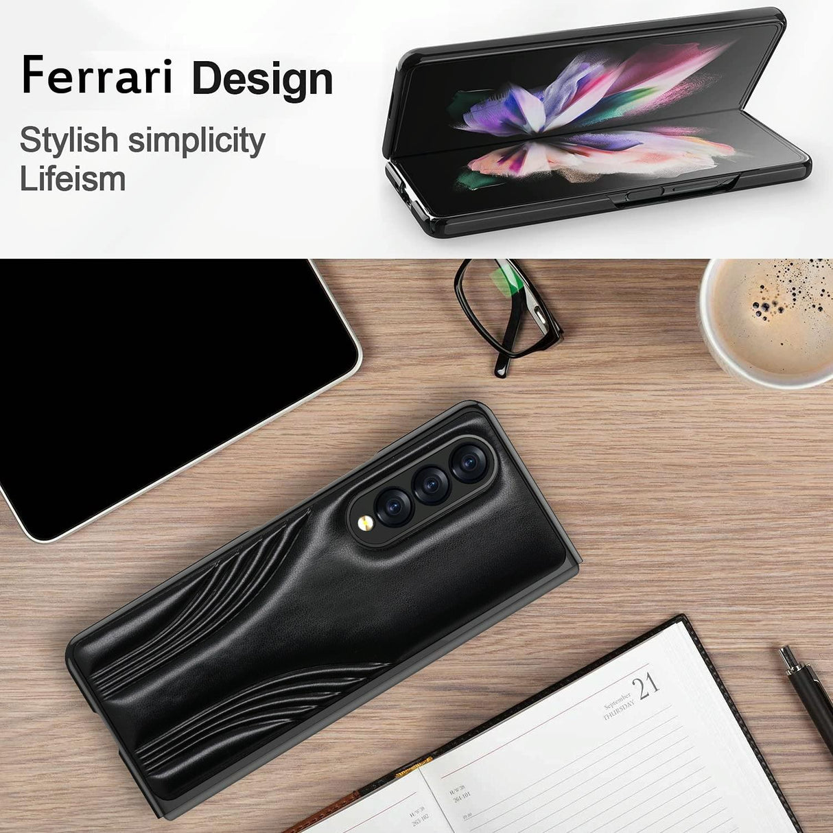 For Samsung Galaxy Z Fold4 5G Embossed Folding Case - Blue