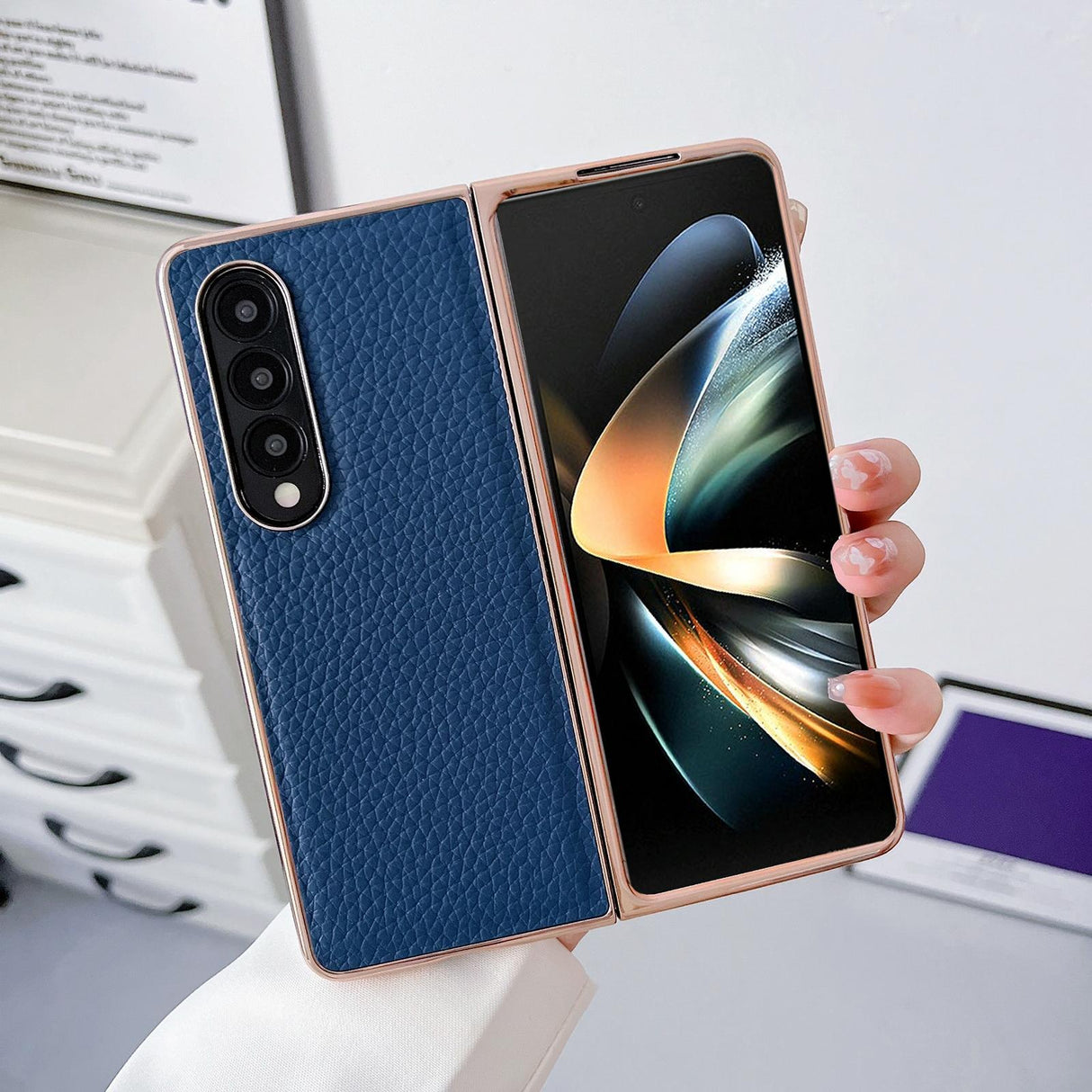 For Samsung Galaxy Z Fold4 5G Star Series Nano Electroplating Pu Case - Black