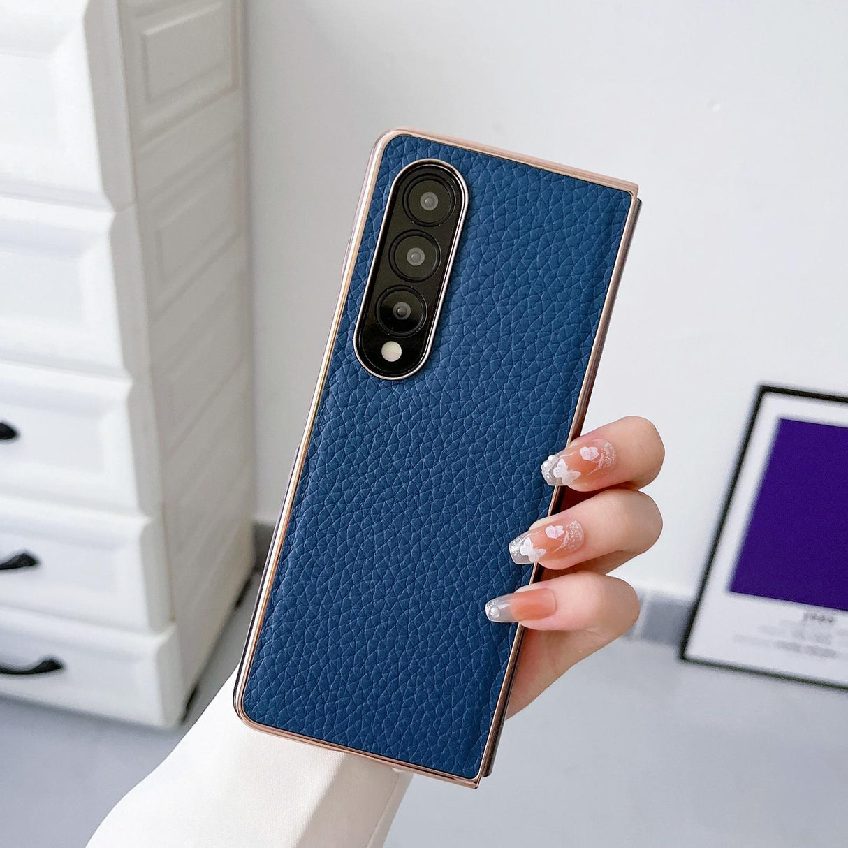 For Samsung Galaxy Z Fold4 5G Star Series Nano Electroplating Pu Case - Black