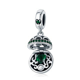 925 Sterling Silver Surprise Love Pendant For Diy Bracelets & Necklaces - Dark Green - Front View