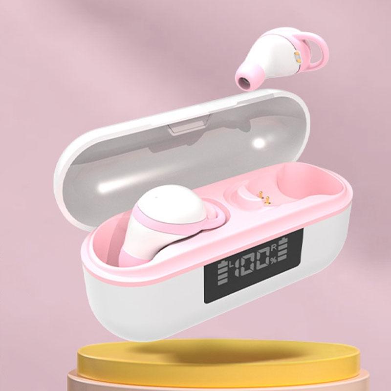 Wireless Noise-cancelling Earbuds with Digital Display and Charging Case - Black