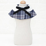 Dog Shawl Small Cloak Pet Bow Ttie Saliva Towel Pet Accessories - Size S - Navy Blue Grid - Front View