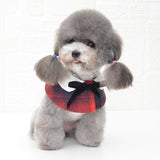 Dog Shawl Small Cloak Pet Bow Ttie Saliva Towel Pet Accessories - Size S - Navy Blue Grid - Side View