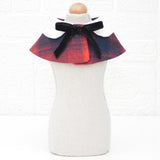Dog Shawl Small Cloak Pet Bow Ttie Saliva Towel Pet Accessories - Size S - Navy Blue Grid - Top-Down View