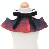 Dog Shawl Small Cloak Pet Bow Ttie Saliva Towel Pet Accessories - Size S - Navy Blue Grid - Low Angle