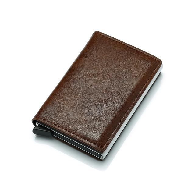 Anti Magnetic Rfid Leather Metal Wallet Universal Fit Black - Brown