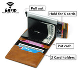 Anti Magnetic Rfid Leather Metal Wallet Universal Fit Black - Brown - Top-Down View