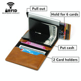 Anti Magnetic Rfid Leather Metal Wallet Universal Fit Black - Brown