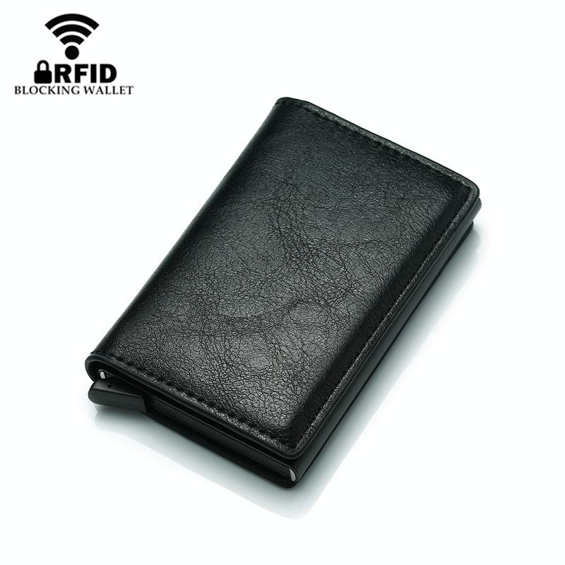 Anti Magnetic Rfid Leather Metal Wallet Universal Fit Black - Brown