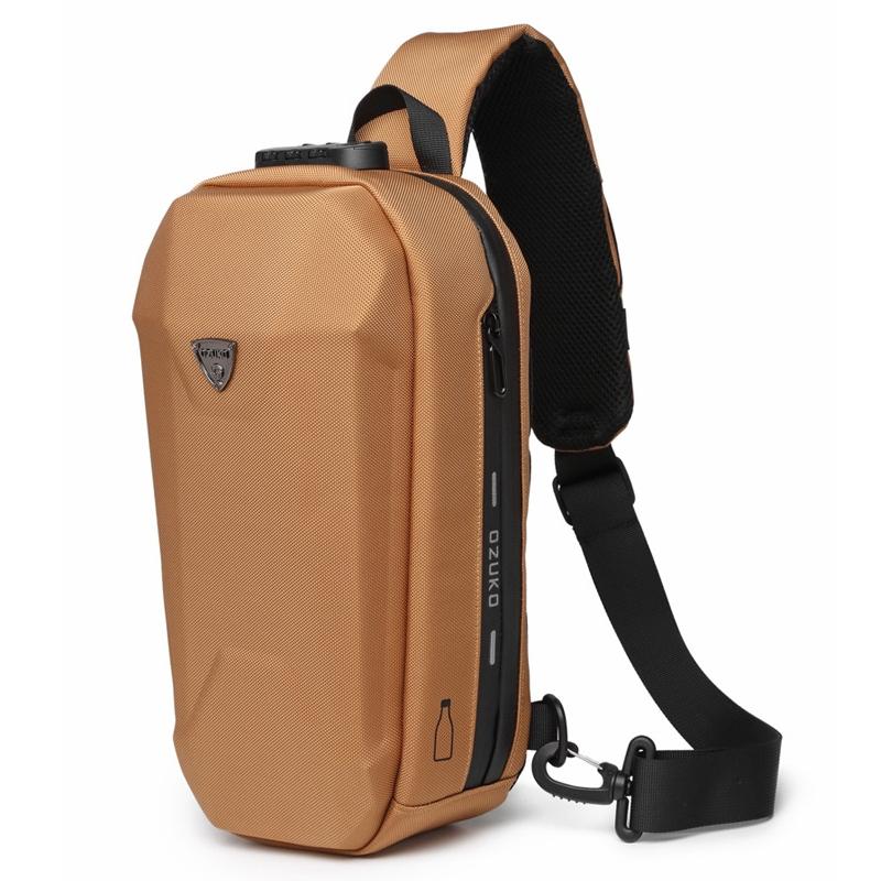 Waterproof Men Chest Bag Usb Charging Port Anti Theft Oxford Cloth Messenger Bag - Brown