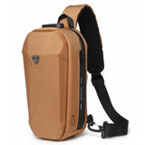 Waterproof Men Chest Bag Usb Charging Port Anti Theft Oxford Cloth Messenger Bag - Brown - Front View