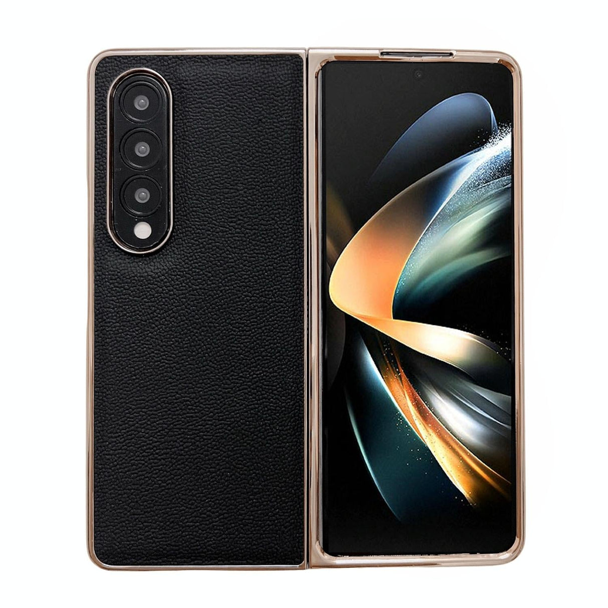 For Samsung Galaxy Z Fold4 5G Leather Phone Case - Nano Plating - Dark Blue
