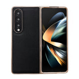 For Samsung Galaxy Z Fold4 5G Leather Phone Case - Nano Plating - Dark Blue