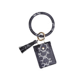Snake Print Wrist Keychain Coin Purse Black Pu Leather Bracelet Card Case - Red