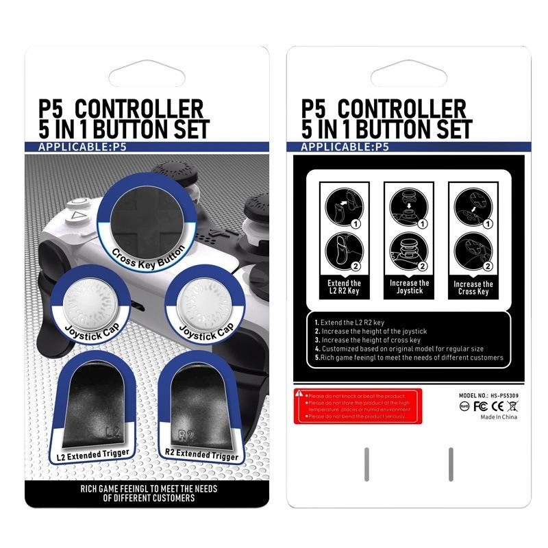 5-in-1 L1 / R1 Extended Key Game Handle for Sony Ps5 - Cross & Lengthened Keys - Black White