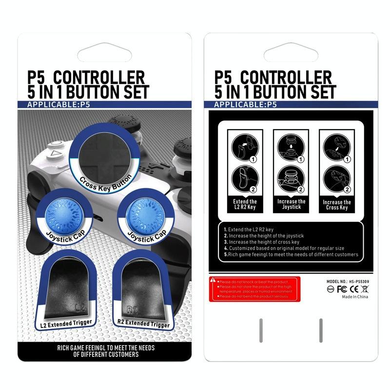 5-in-1 L1 / R1 Extended Key Game Handle for Sony Ps5 - Cross & Lengthened Keys - Black White