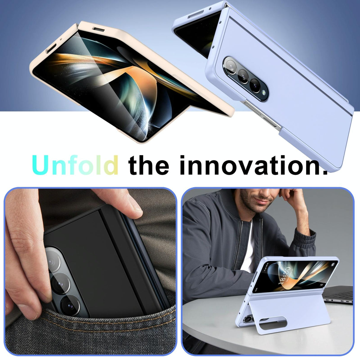 For Samsung Galaxy Z Fold4 5G Foldable Phone Case With Holder - Full Coverage - Light Purple
