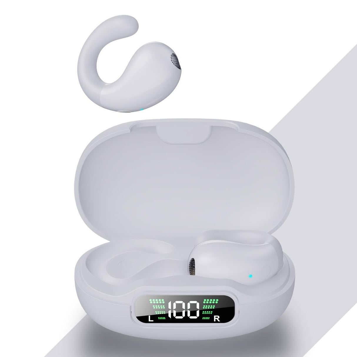 Wireless Bluetooth Earphone with Charging Case - Clip-on - White Blue
