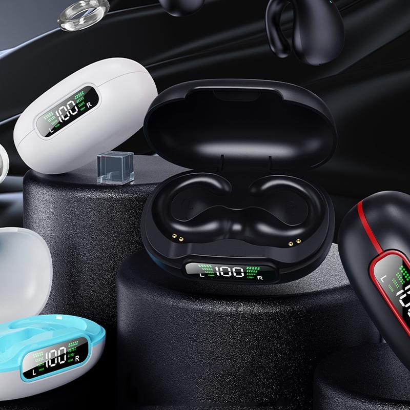 Wireless Bluetooth Earphone with Charging Case - Clip-on - White Blue