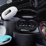 Wireless Bluetooth Earphone with Charging Case - Clip-on - White Blue - Side View