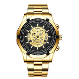 Waterproof Luminous Skeleton Watch - 30m - Black Steel Black White Nail - Front View
