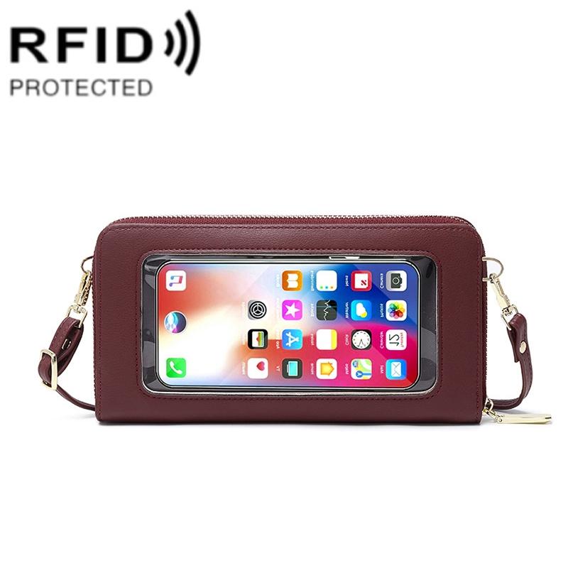 Anti Theft Rfid Cross Body Phone Bag With Touch Screen - Grey