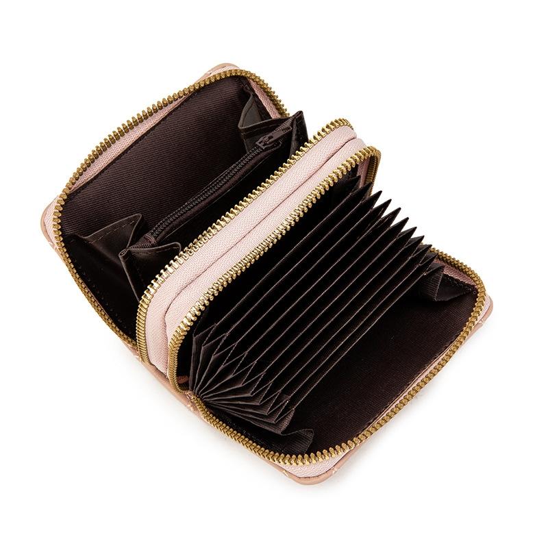 Double Layer Zipper Wallet Multi Card Slot Large Capacity Rhombus Design - Coffee