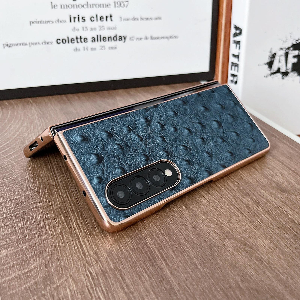 For Samsung Galaxy Z Fold4 5G Ostrich Leather Phone Case - Green