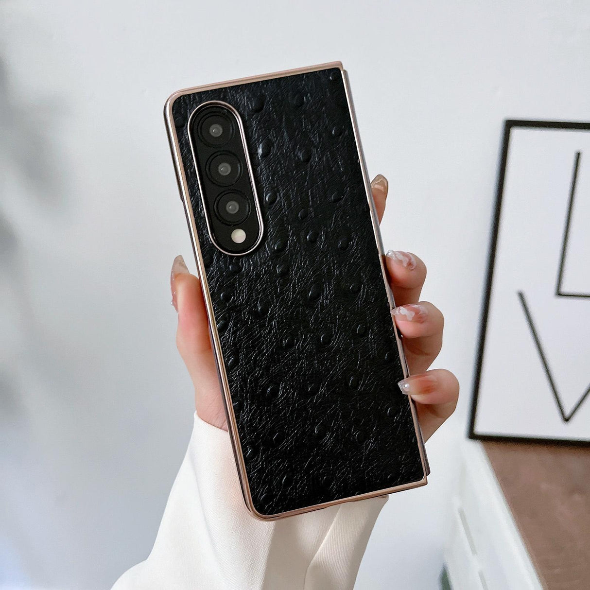 For Samsung Galaxy Z Fold4 5G Ostrich Leather Phone Case - Green