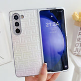 For Samsung Galaxy Z Fold4 5G Geometric Gradient Leather Phone Case - Pearlescent Finish - Pink - Side View
