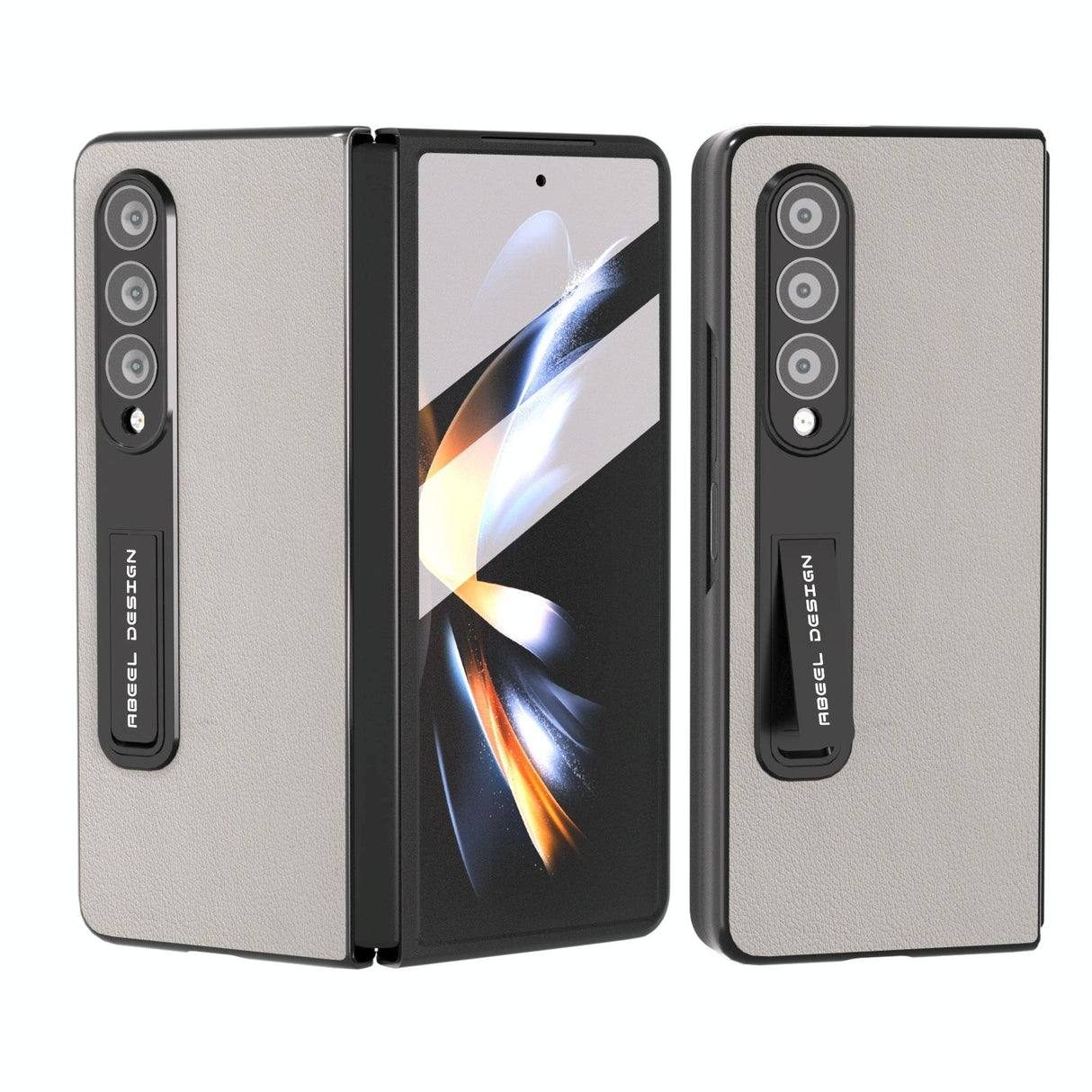 For Samsung Galaxy Z Fold4 5G Leather Phone Case With Holder - Wave Design - Blue