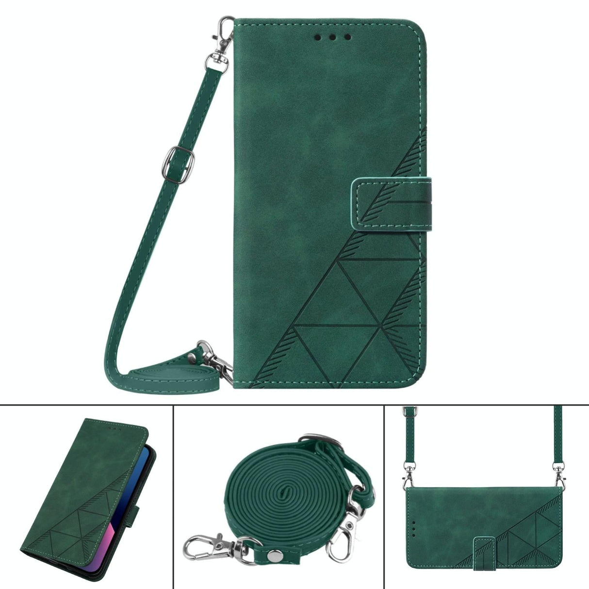 For Samsung Galaxy z Fold4 5G Embossed Leather Flip Crossbody Phone Case - 3d Design - Black