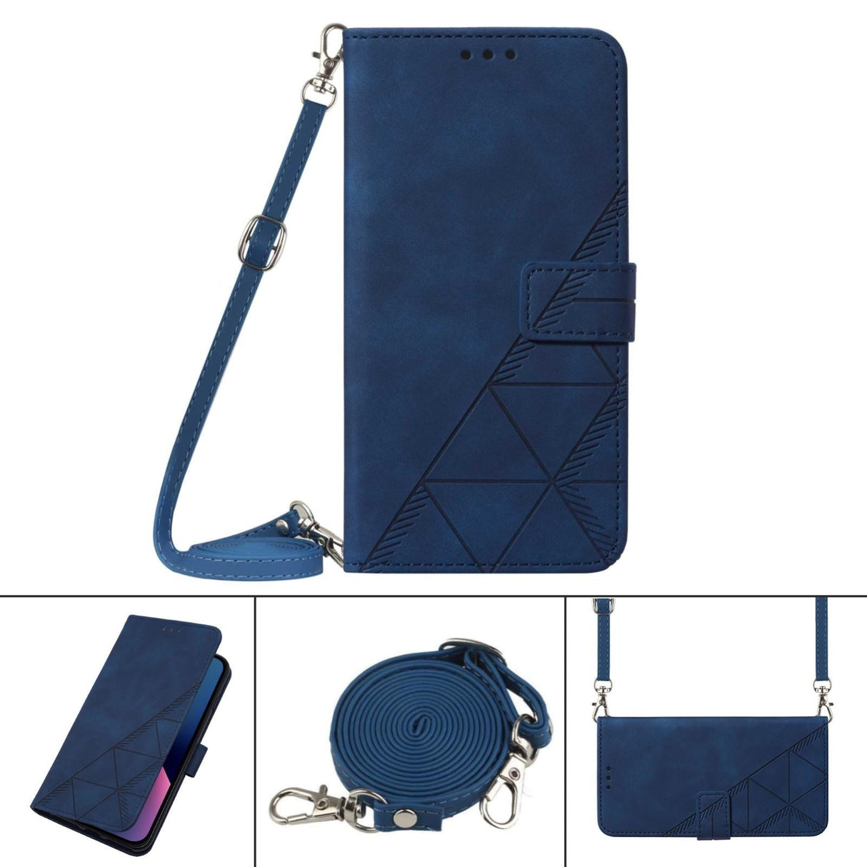 For Samsung Galaxy z Fold4 5G Embossed Leather Flip Crossbody Phone Case - 3d Design - Black