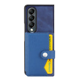 For Samsung Galaxy Z Fold4 5G Samsung Galaxy Z Fold4 Litchi Pattern Single Button Card Holder Phone Case - Blue - Front View