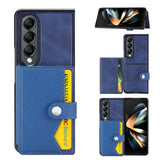 For Samsung Galaxy Z Fold4 5G Samsung Galaxy Z Fold4 Litchi Pattern Single Button Card Holder Phone Case - Blue