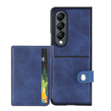 For Samsung Galaxy Z Fold4 5G Samsung Galaxy Z Fold4 Litchi Pattern Single Button Card Holder Phone Case - Blue - Top-Down View
