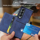 For Samsung Galaxy Z Fold4 5G Samsung Galaxy Z Fold4 Litchi Pattern Single Button Card Holder Phone Case - Blue - Close-Up Angle
