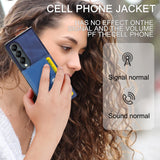 For Samsung Galaxy Z Fold4 5G Samsung Galaxy Z Fold4 Litchi Pattern Single Button Card Holder Phone Case - Blue - Close-Up Angle