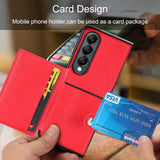 For Samsung Galaxy Z Fold4 5G Samsung Galaxy Z Fold4 Litchi Pattern Single Button Card Holder Phone Case - Blue